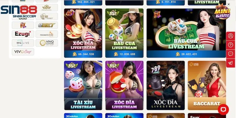 Thông tin chung về casino online Sin88
