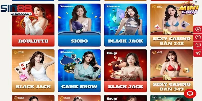 Những trò chơi có mặt trong casino online Sin88